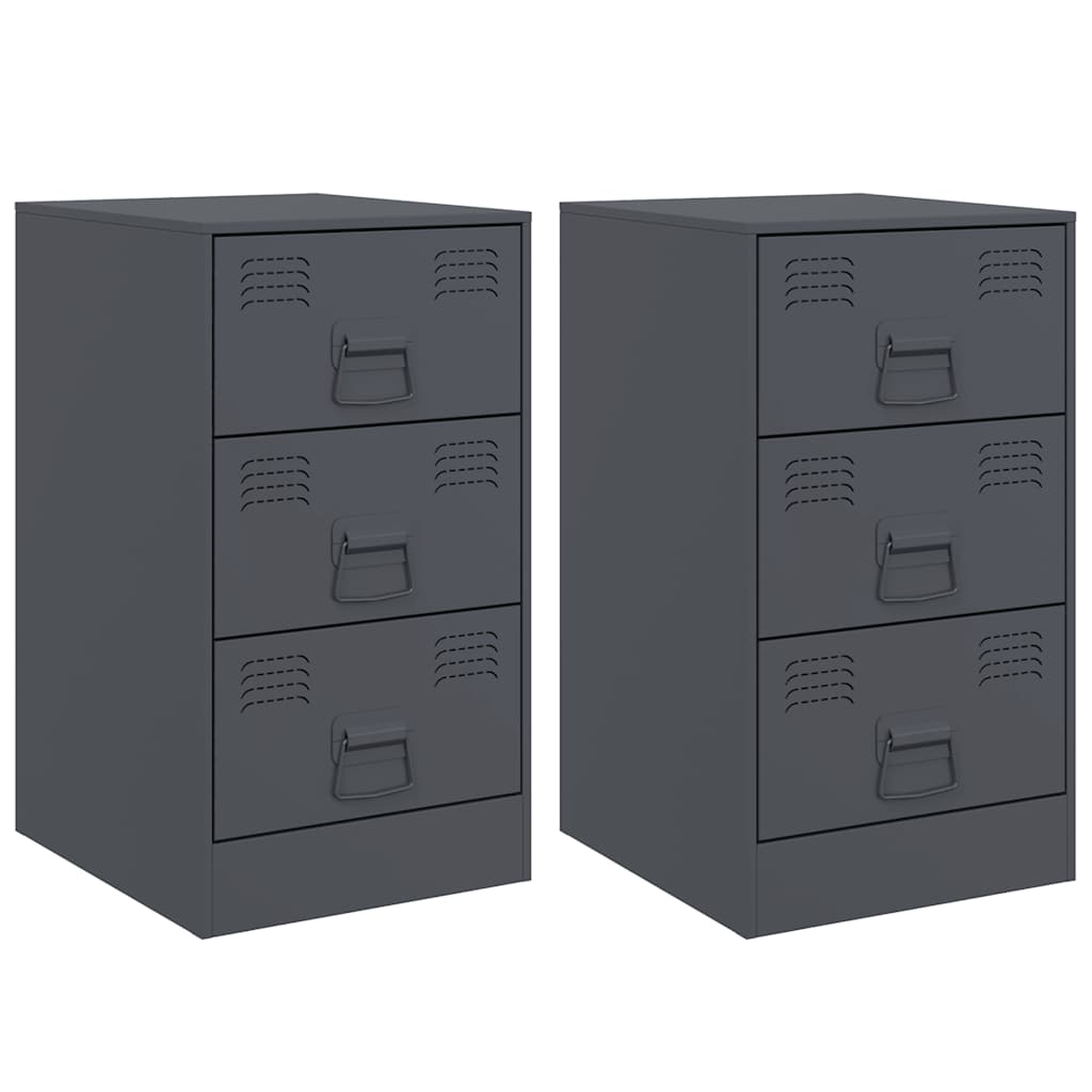 Anthracite Steel Bedside Cabinets 2 Pcs - Compact & Stylish