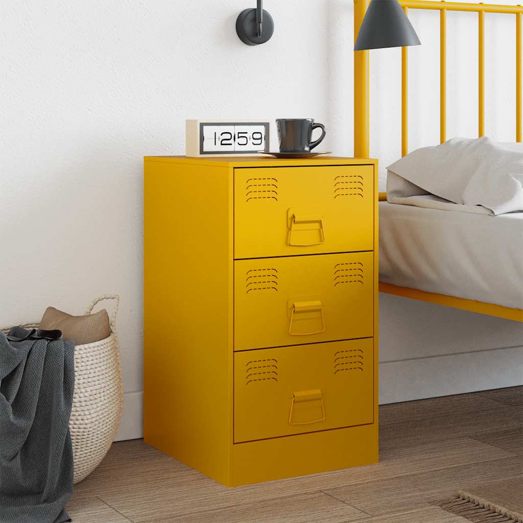 Mustard Yellow Steel Bedside Cabinet - 34.5x39x62 cm
