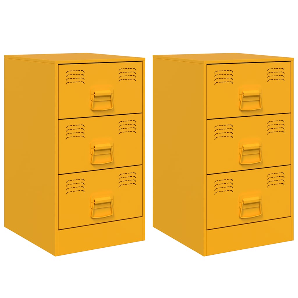 Mustard Yellow Steel Bedside Cabinets 2 pcs - 34.5x39x62 cm