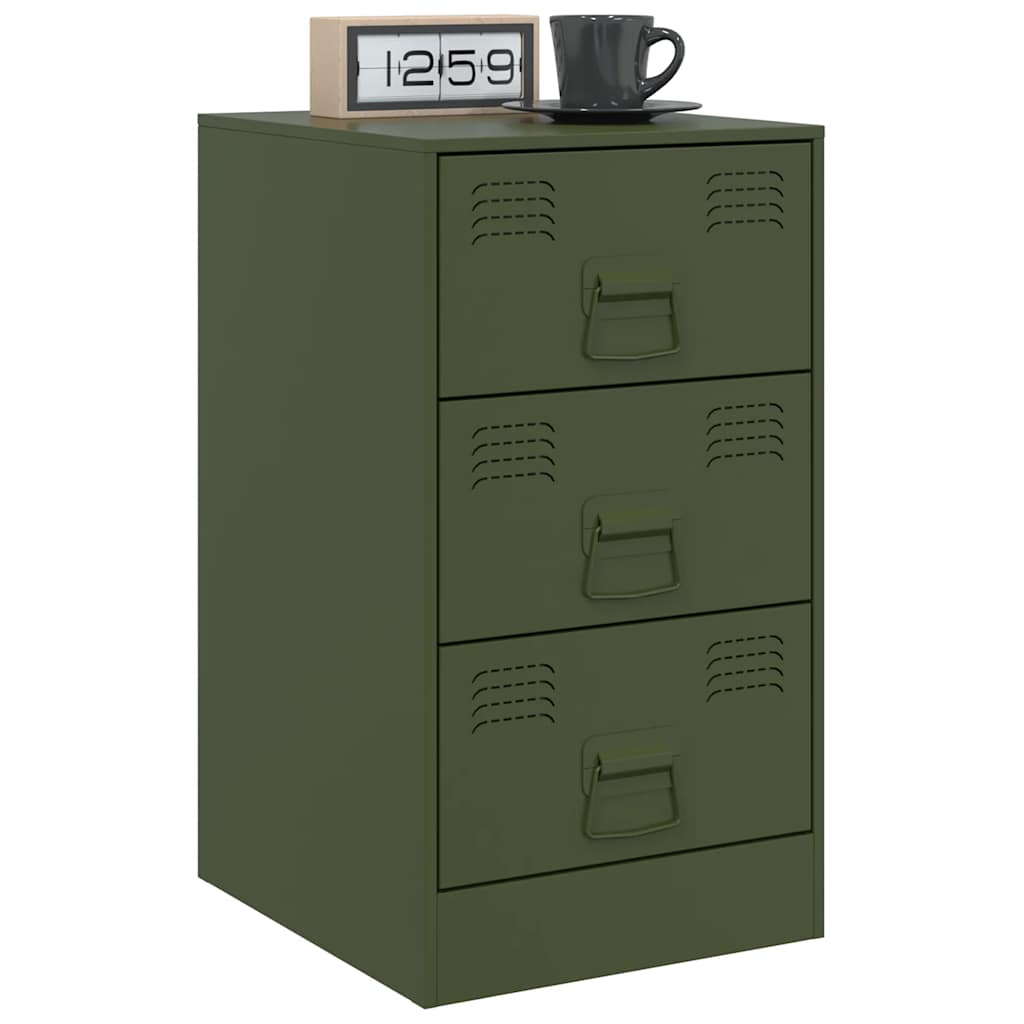Pair of Olive Green Steel Bedside Cabinets - 34.5x39x62 cm