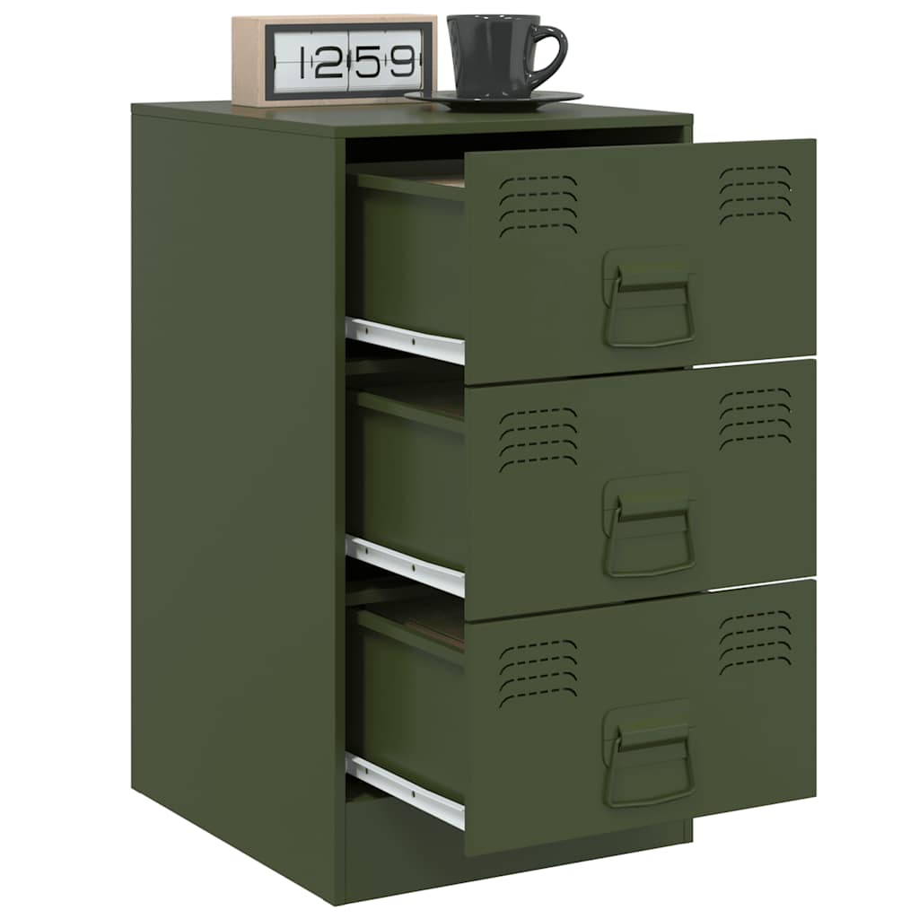 Pair of Olive Green Steel Bedside Cabinets - 34.5x39x62 cm
