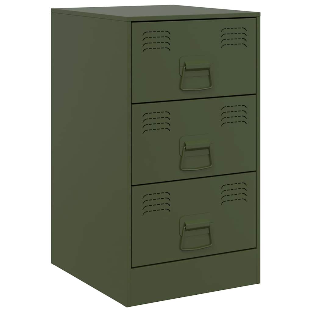 Pair of Olive Green Steel Bedside Cabinets - 34.5x39x62 cm