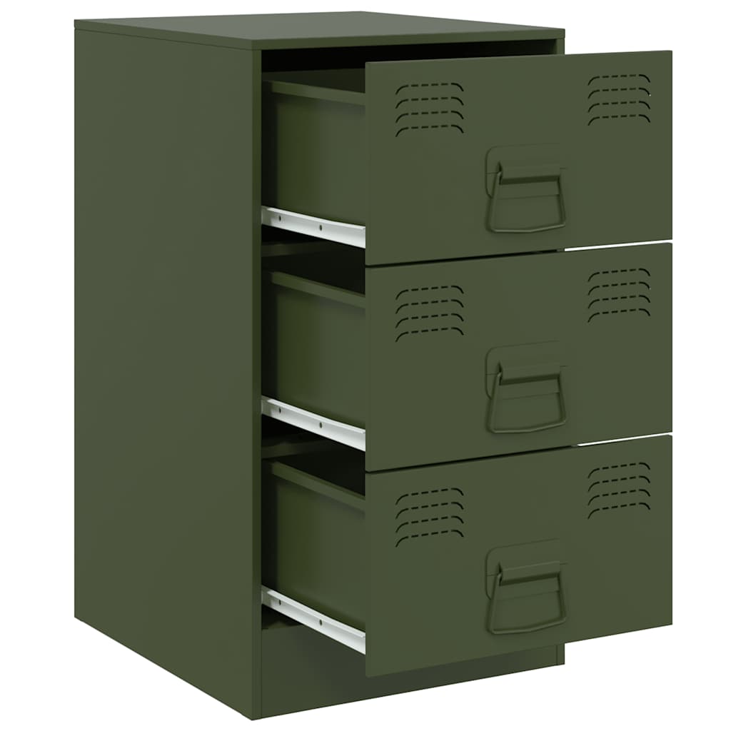 Pair of Olive Green Steel Bedside Cabinets - 34.5x39x62 cm
