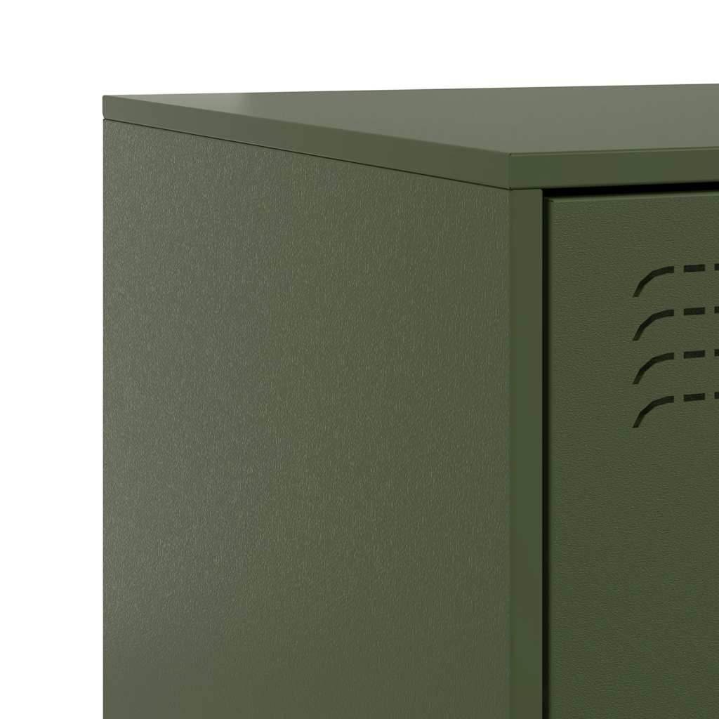 Pair of Olive Green Steel Bedside Cabinets - 34.5x39x62 cm