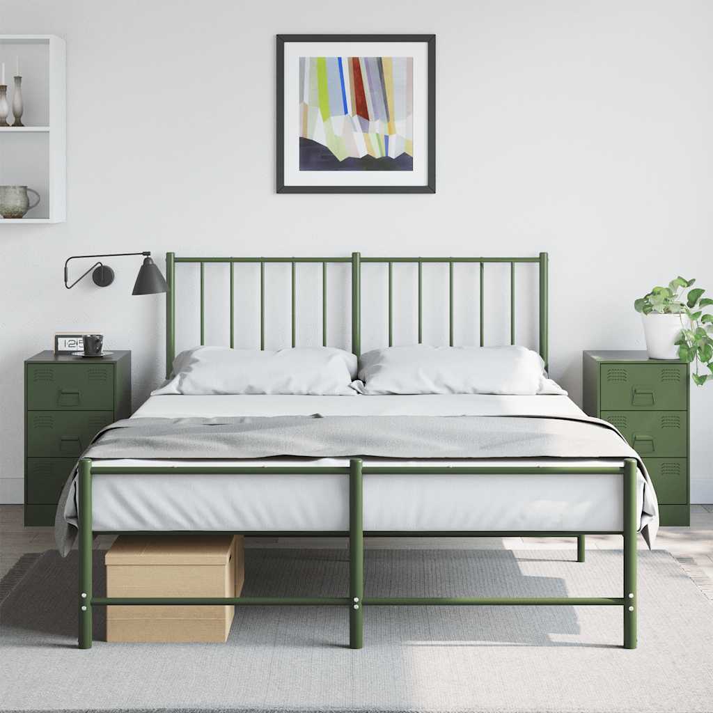 Pair of Olive Green Steel Bedside Cabinets - 34.5x39x62 cm