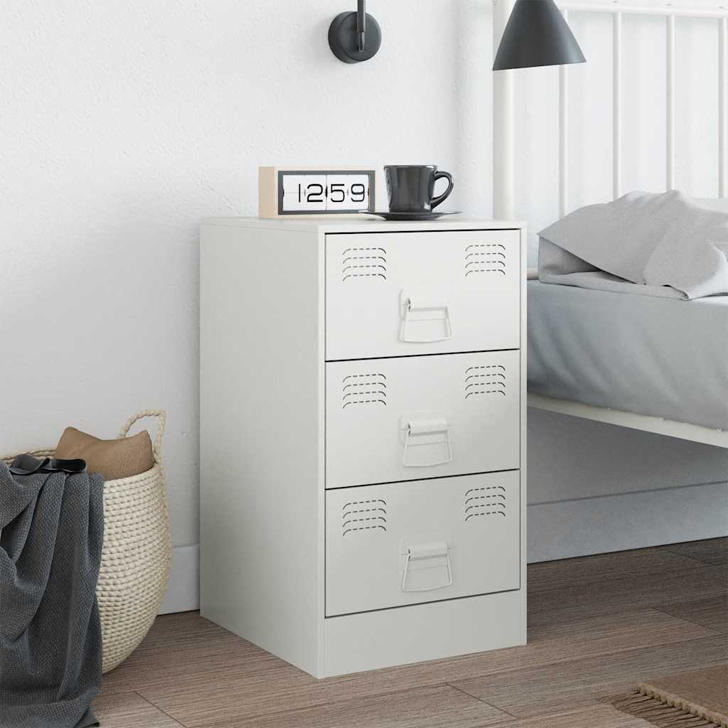 Steel Bedside Cabinet in White - 34.5x39x62 cm