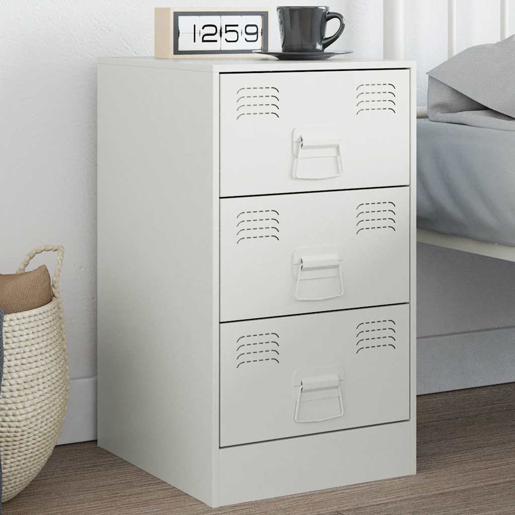 Steel Bedside Cabinet in White - 34.5x39x62 cm