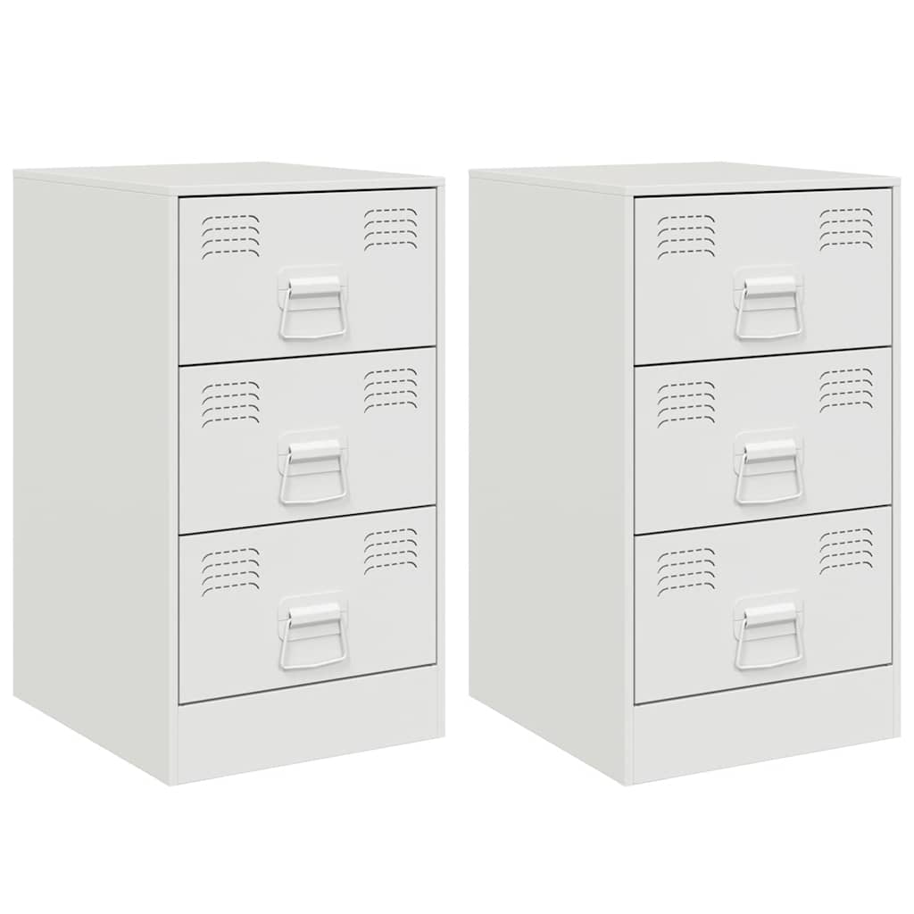 Set of 2 White Steel Bedside Cabinets - 34.5x39x62 cm