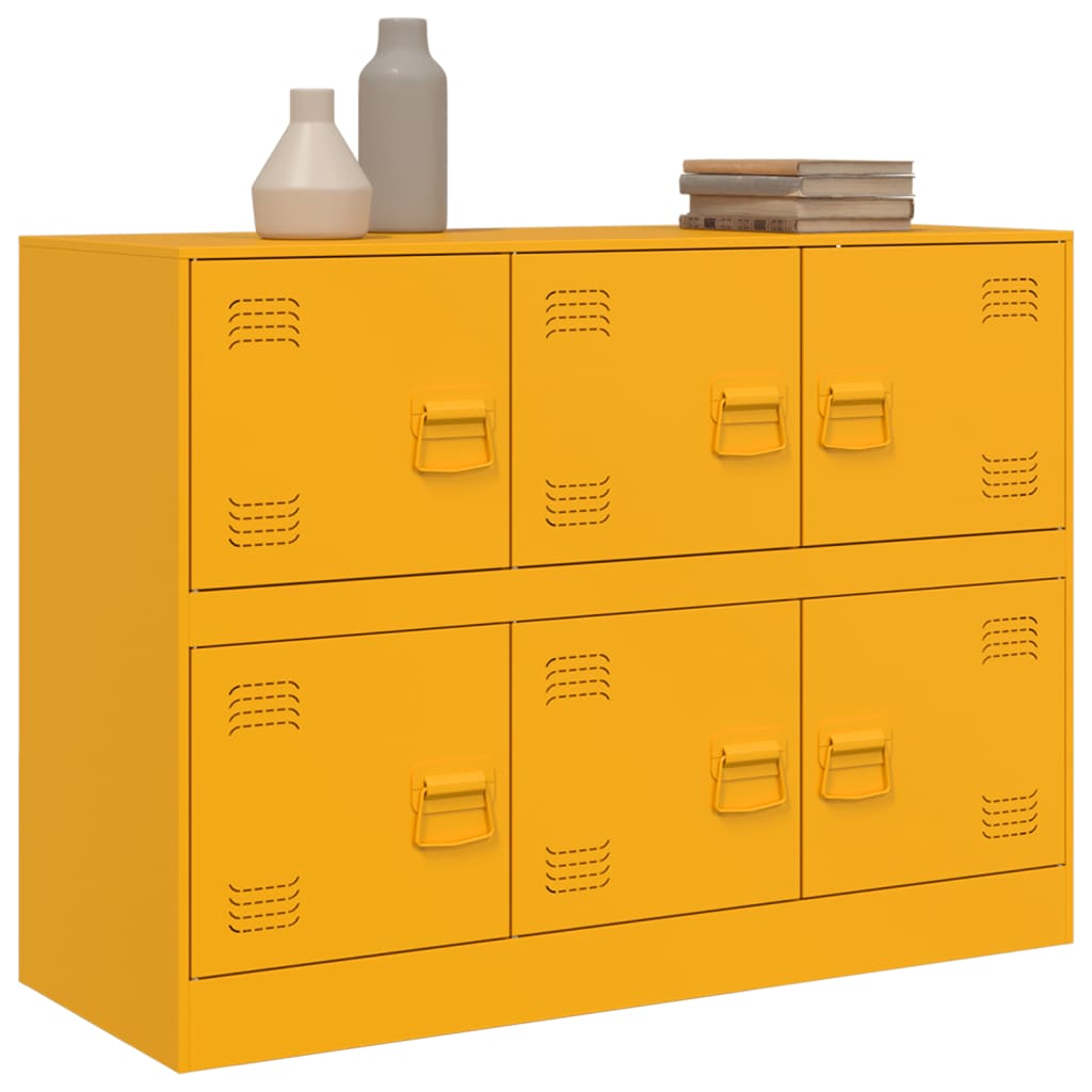 Mustard Yellow Steel Sideboard, 99x39x73 cm - Stylish Storage Solution