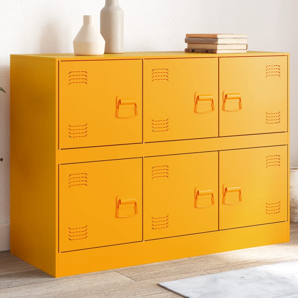 Mustard Yellow Steel Sideboard, 99x39x73 cm - Stylish Storage Solution