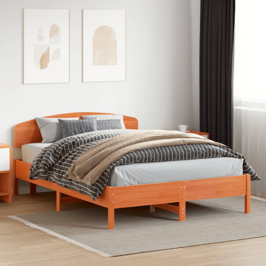 Solid Pine Wood Headboard Wax Brown 150cm