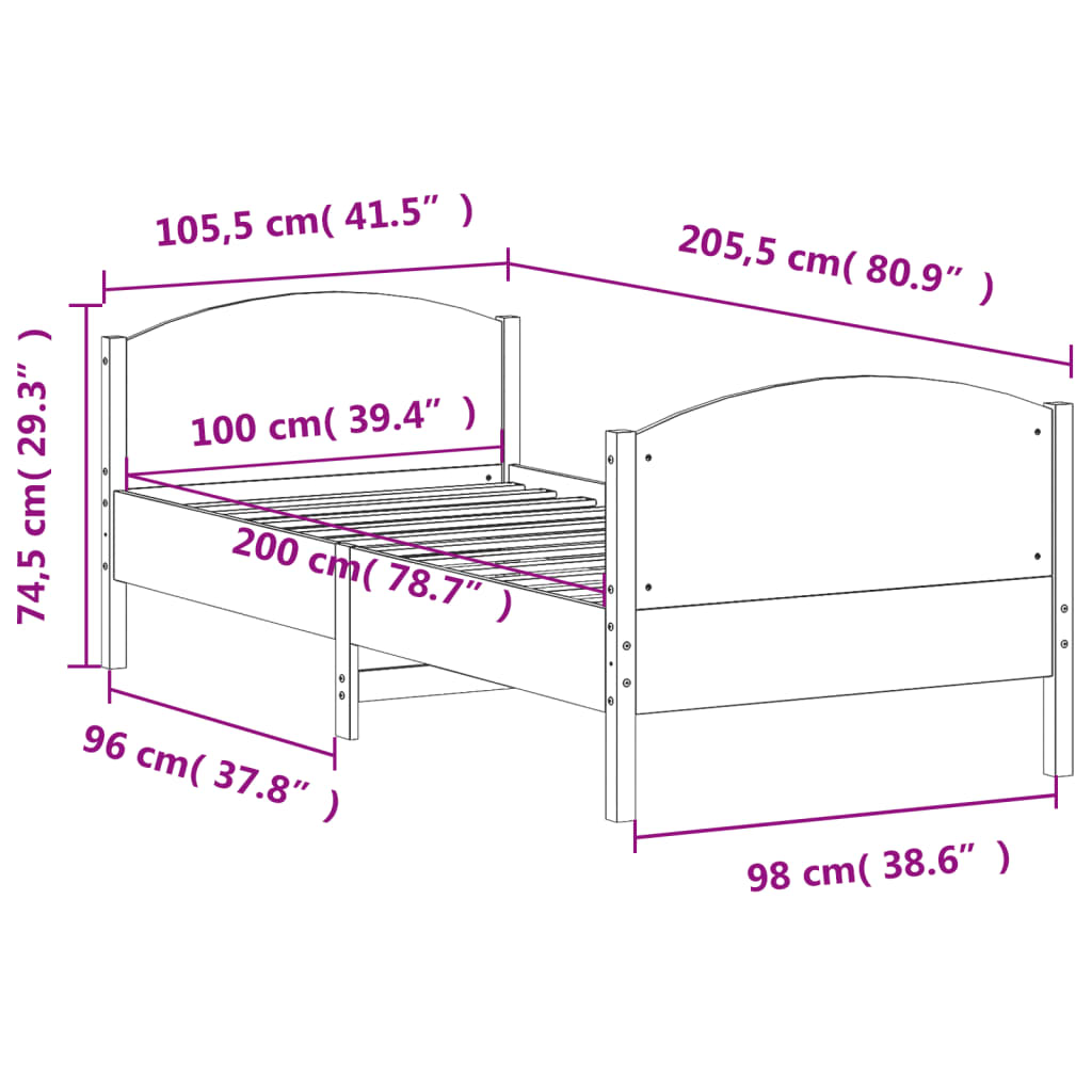 Solid Pine Wood Bed Frame 100x200 cm - Mattress Not Included