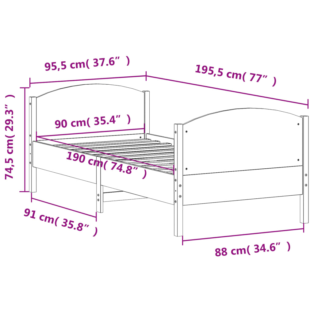 Solid Pine Bed Frame Wax Brown 90x190 cm - Single Size