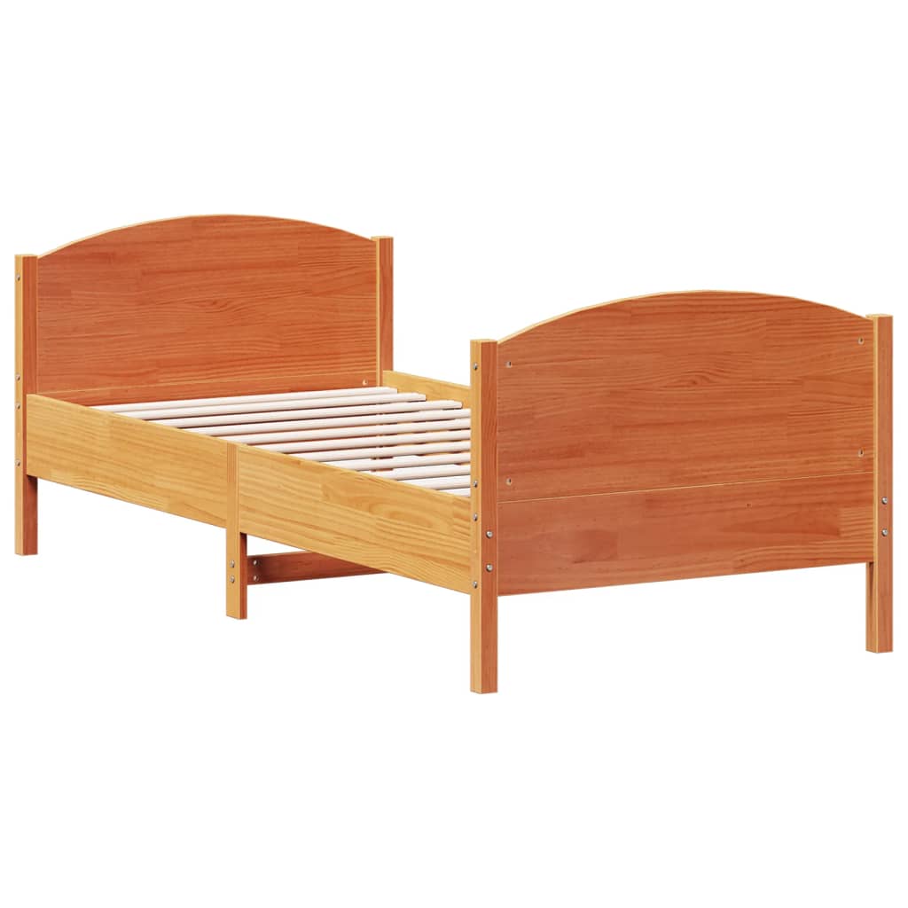 Solid Pine Wood Bed Frame in Wax Brown, 75x190 cm Small Single