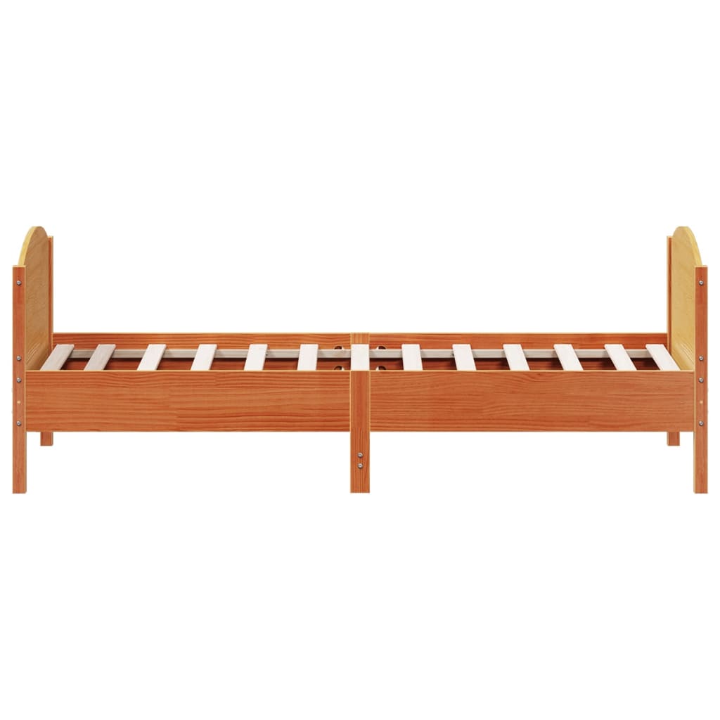 Solid Pine Wood Bed Frame in Wax Brown, 75x190 cm Small Single