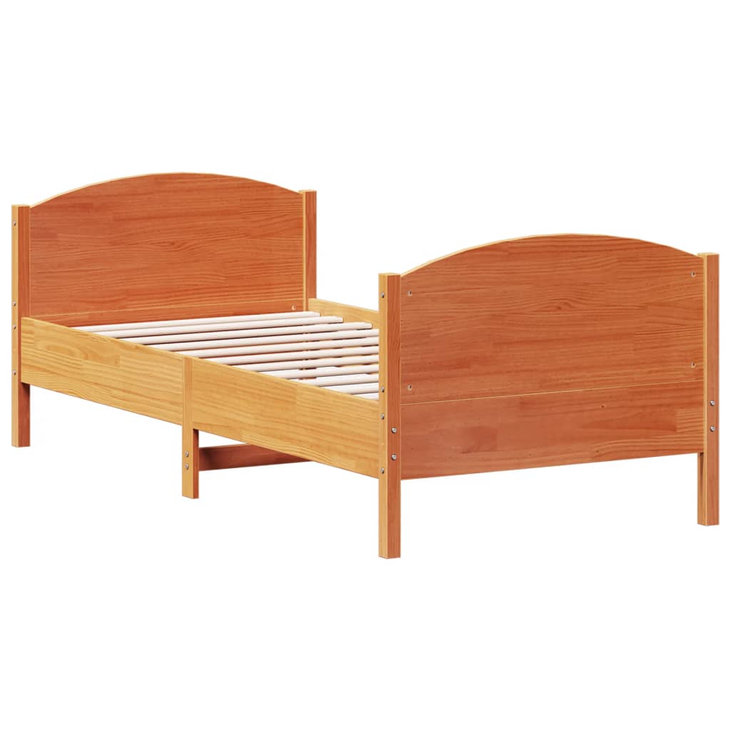 Solid Pine Wood Bed Frame in Wax Brown, 75x190 cm Small Single