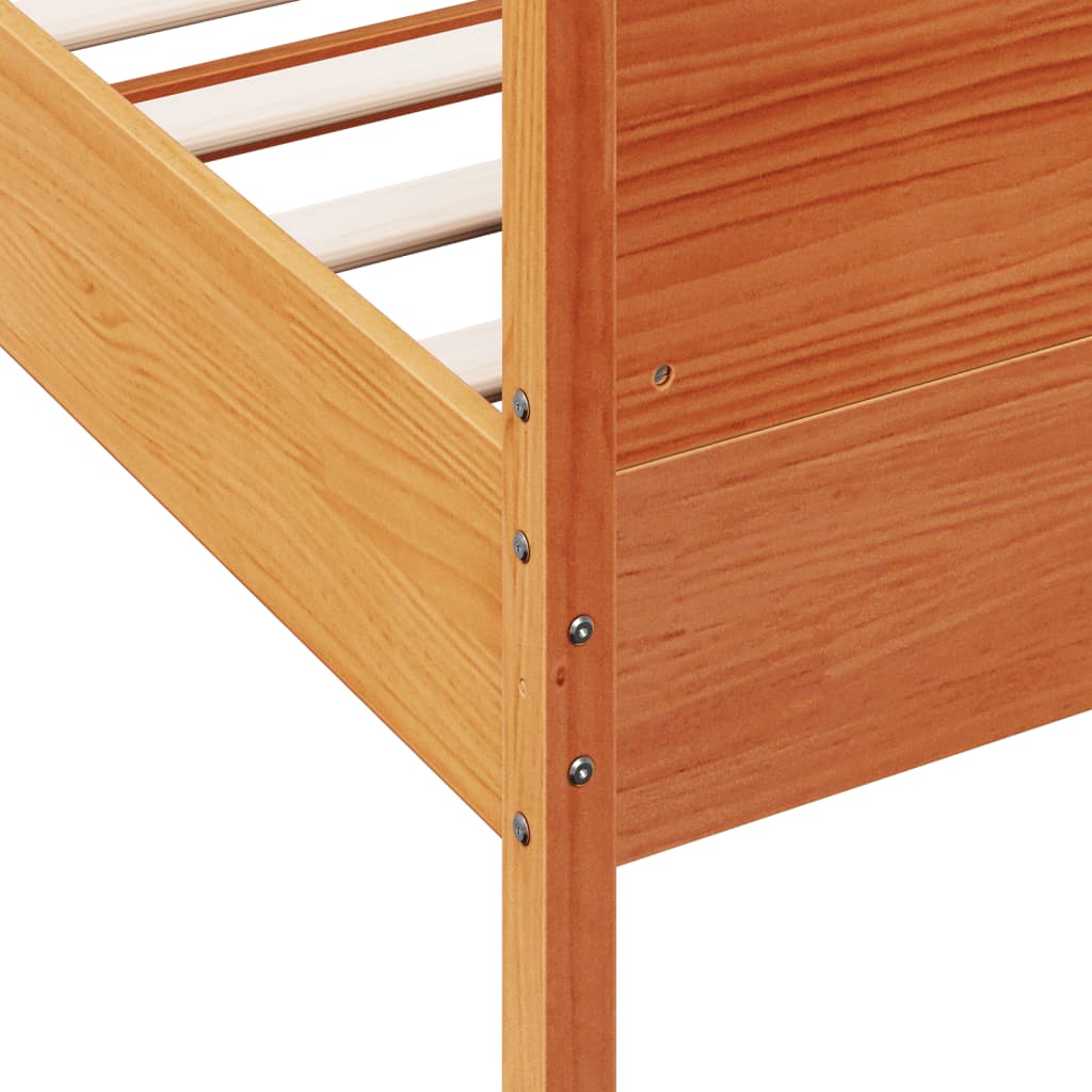 Solid Pine Wood Bed Frame in Wax Brown, 75x190 cm Small Single