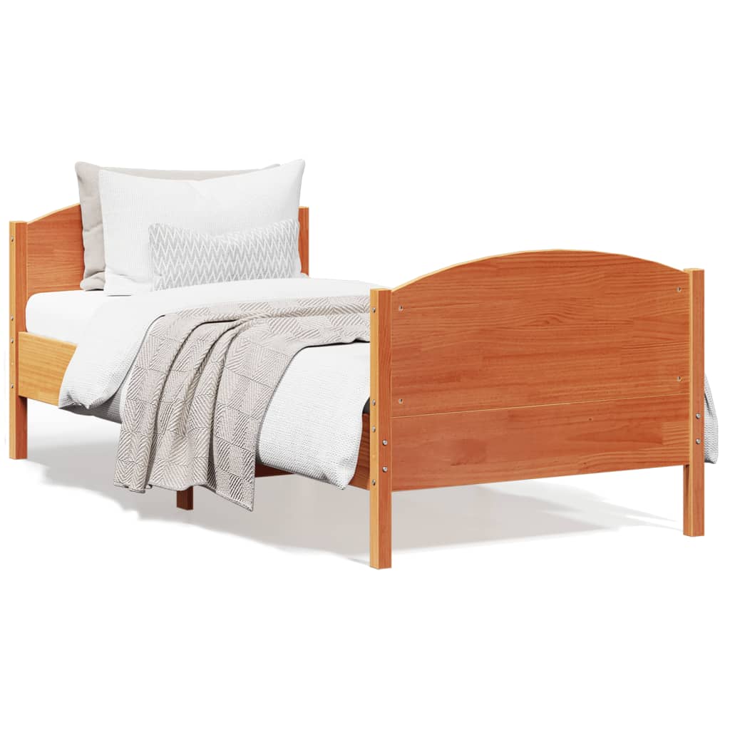 Solid Pine Wood Bed Frame in Wax Brown, 75x190 cm Small Single