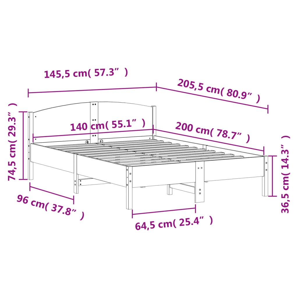 Solid Pine Wood Bed Frame 140x200 cm - Mattress Not Included
