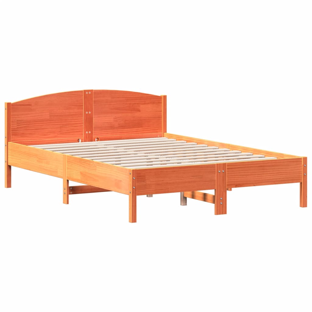 Solid Pine Bed Frame 140x200 cm - Wax Brown Finish, No Mattress