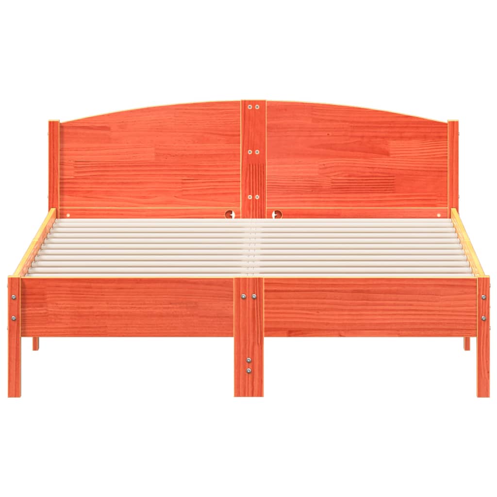 Solid Pine Bed Frame 140x200 cm - Wax Brown Finish, No Mattress