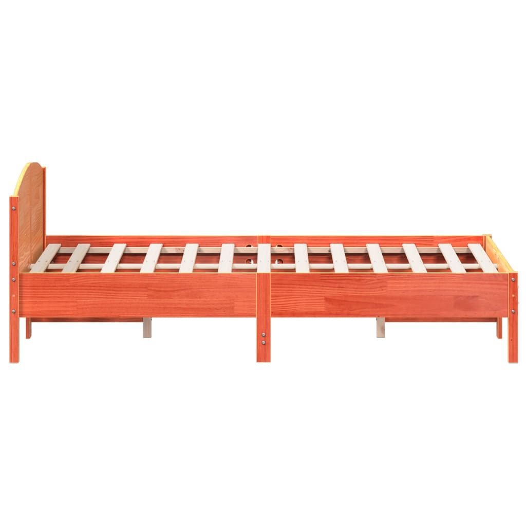 Solid Pine Bed Frame 140x200 cm - Wax Brown Finish, No Mattress