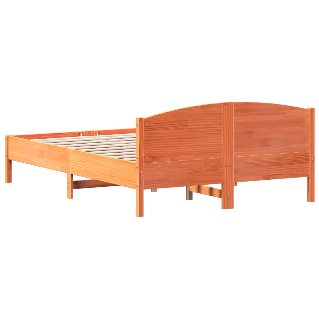 Solid Pine Bed Frame 140x200 cm - Wax Brown Finish, No Mattress