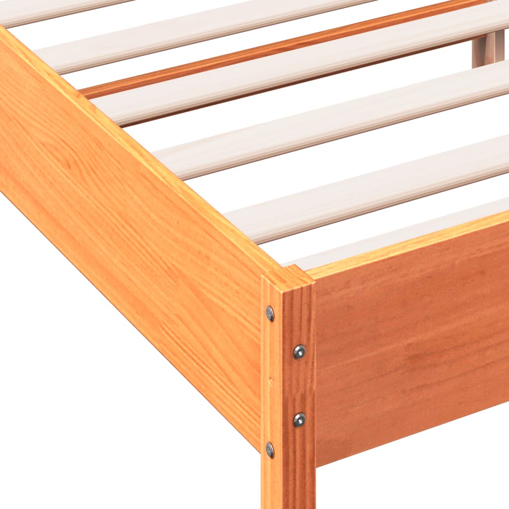 Solid Pine Bed Frame 140x200 cm - Wax Brown Finish, No Mattress