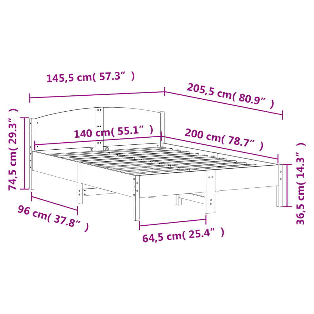 Solid Pine Bed Frame 140x200 cm - Wax Brown Finish, No Mattress