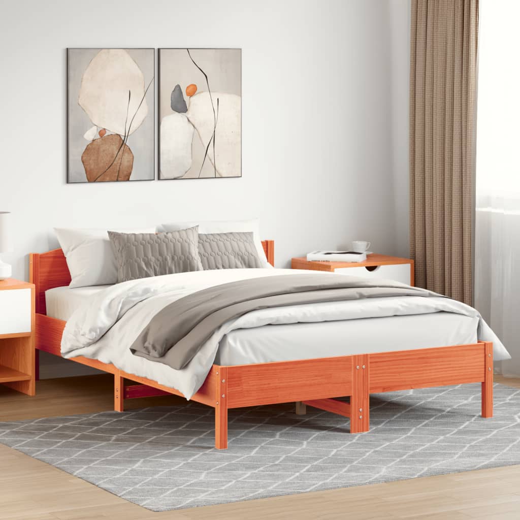 Solid Pine Wood Bed Frame Wax Brown 120x200 cm - No Mattress