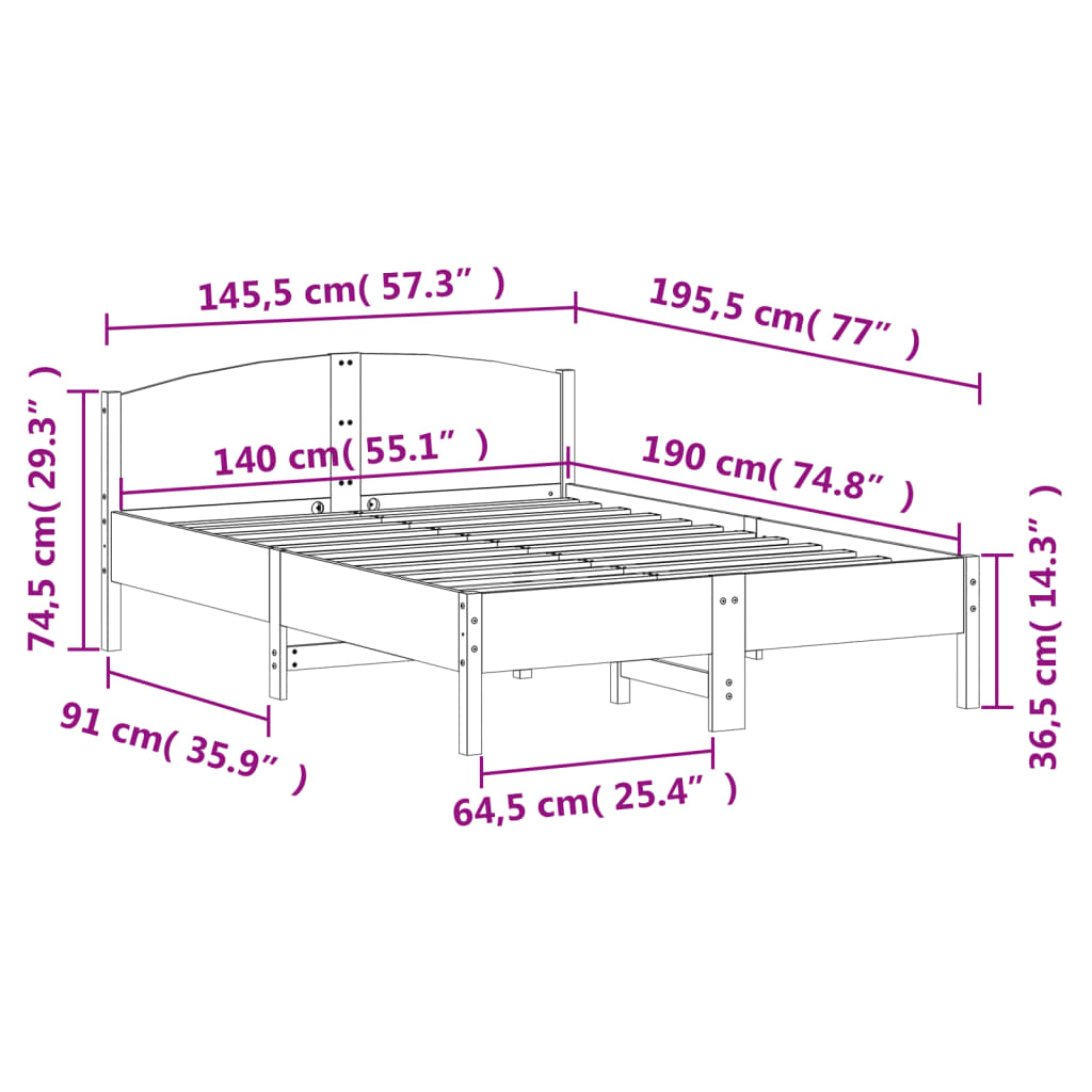 Bed Frame without Mattress White 140x190 cm Solid Wood Pine