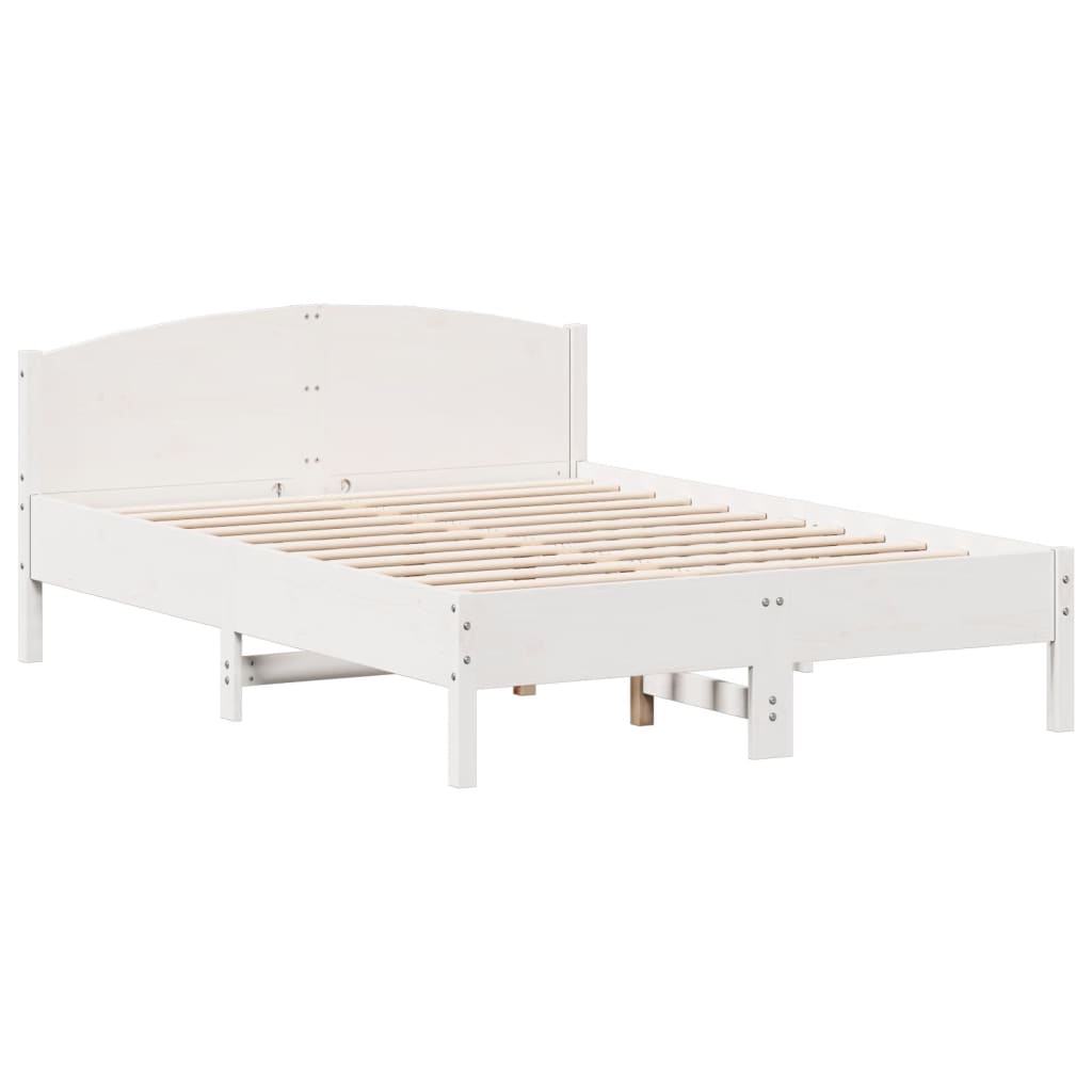 Solid White Pine Double Bed Frame - 135x190 cm | No Mattress Included