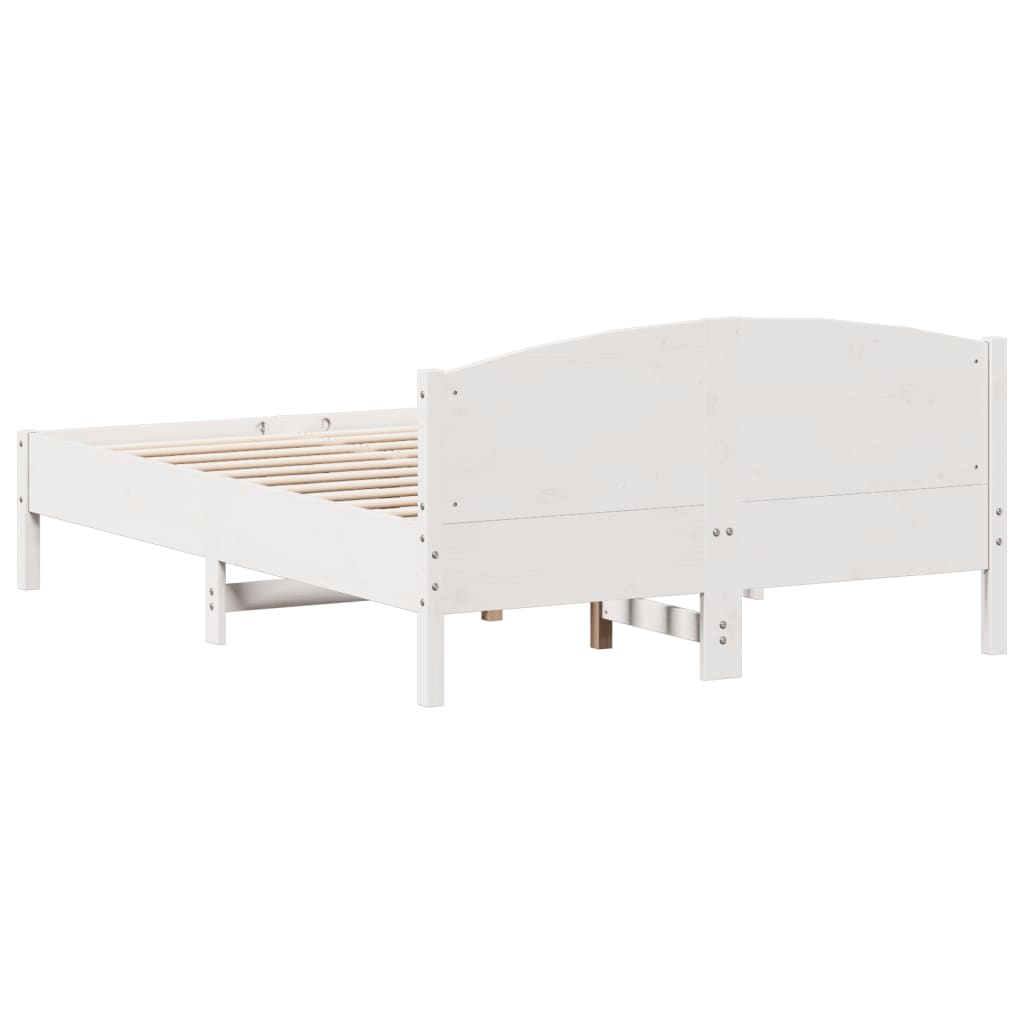 Solid White Pine Double Bed Frame - 135x190 cm | No Mattress Included