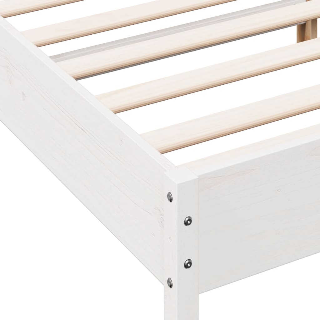 Solid White Pine Double Bed Frame - 135x190 cm | No Mattress Included