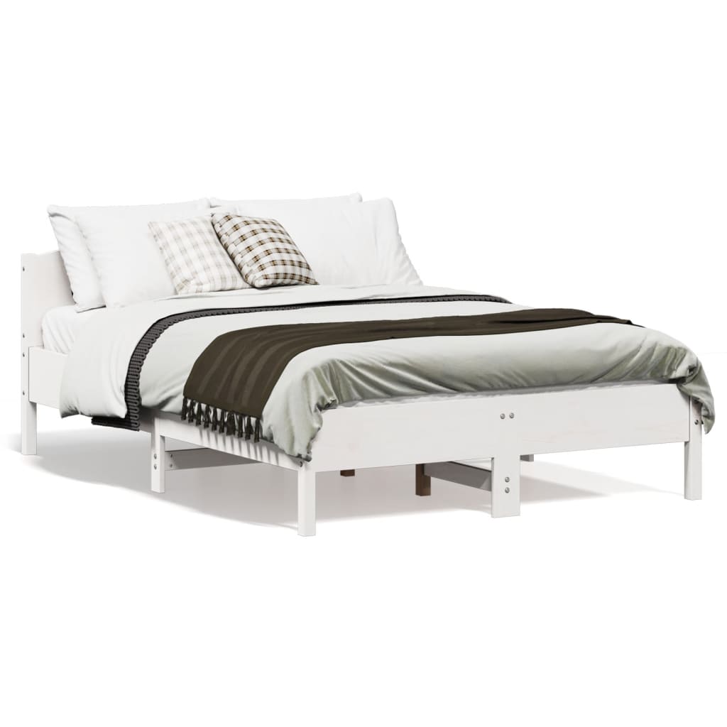 Solid White Pine Double Bed Frame - 135x190 cm | No Mattress Included