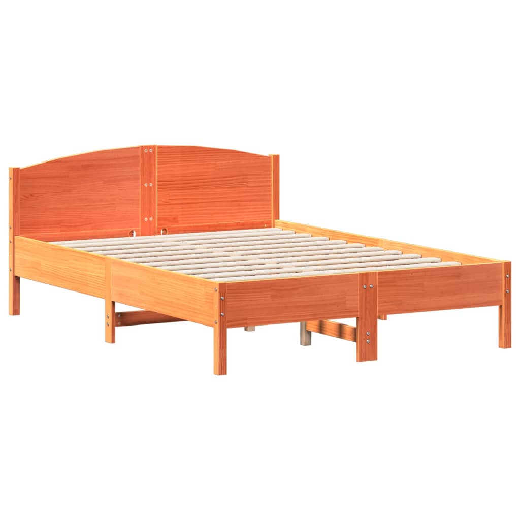 Solid Pine Bed Frame Wax Brown 135x190 cm - Double Size Furniture