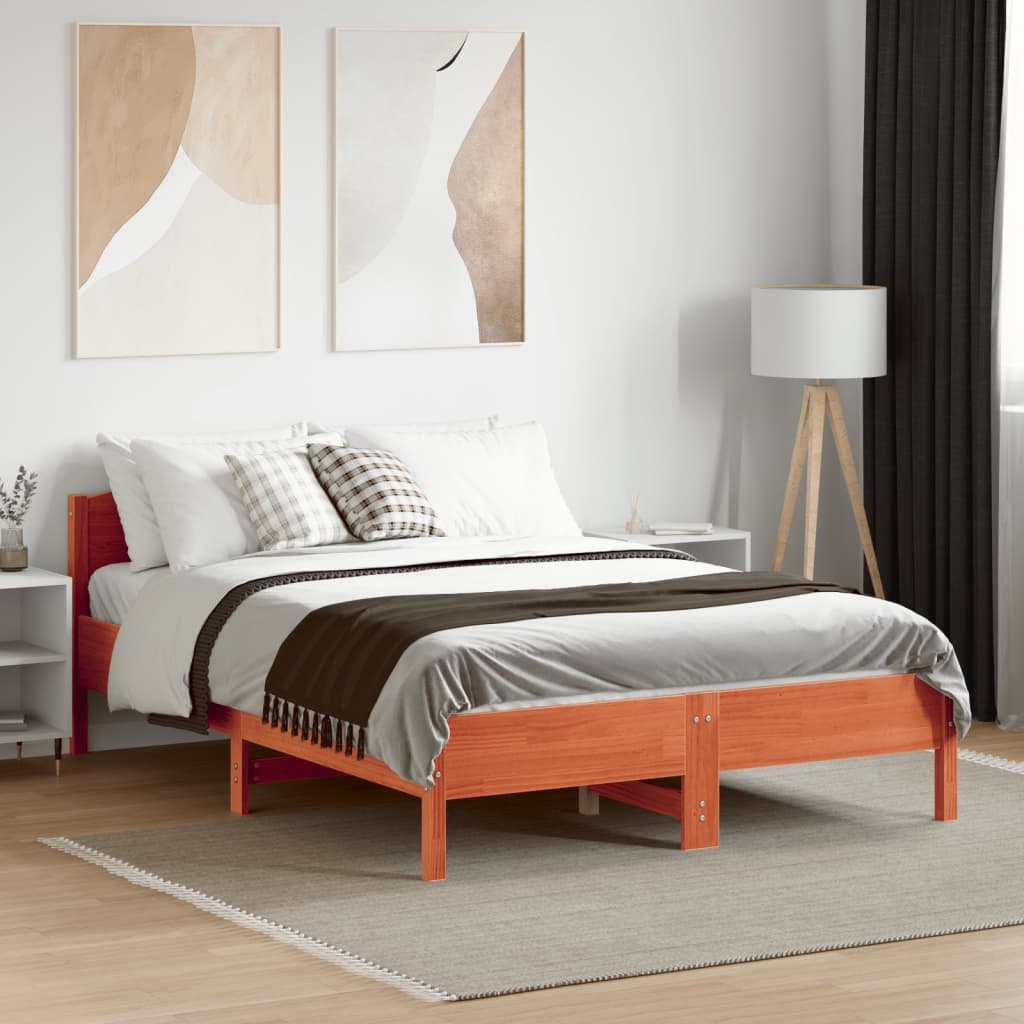 Solid Pine Bed Frame Wax Brown 135x190 cm - Double Size Furniture