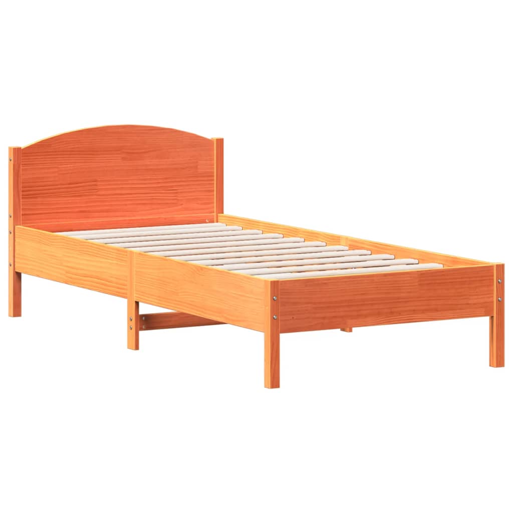 Solid Wood Pine Bed Frame, Wax Brown, 100x200 cm (No Mattress)