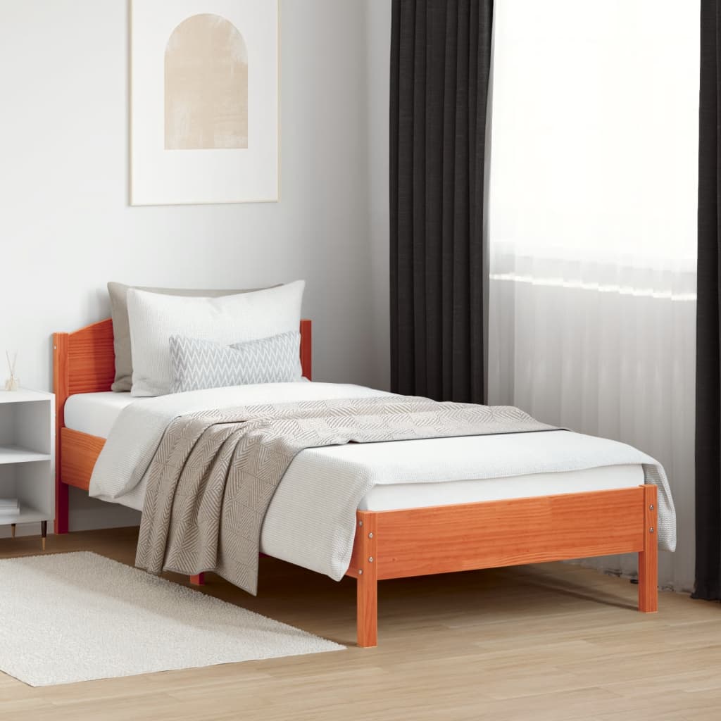 Solid Wood Pine Bed Frame, Wax Brown, 100x200 cm (No Mattress)