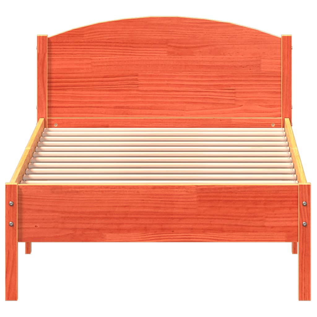 Solid Wood Pine Bed Frame, Wax Brown, 100x200 cm (No Mattress)