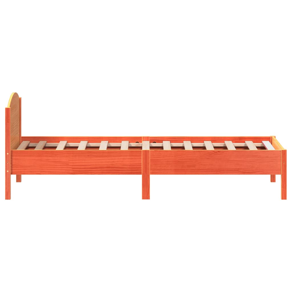Solid Wood Pine Bed Frame, Wax Brown, 100x200 cm (No Mattress)