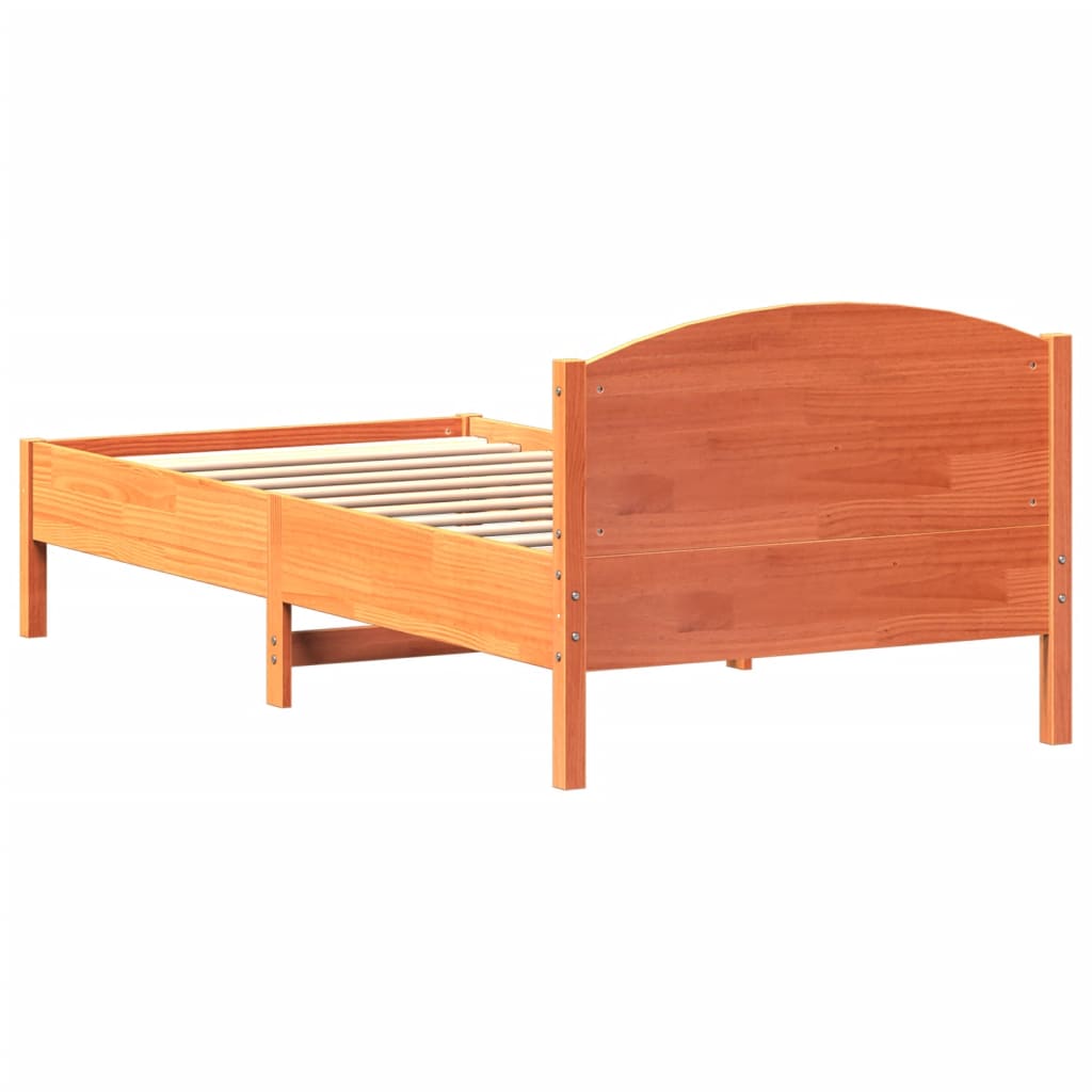 Solid Wood Pine Bed Frame, Wax Brown, 100x200 cm (No Mattress)