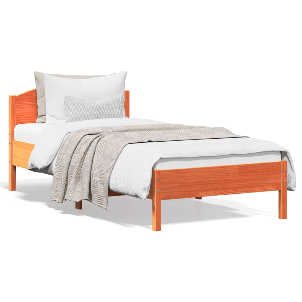 Solid Wood Pine Bed Frame, Wax Brown, 100x200 cm (No Mattress)