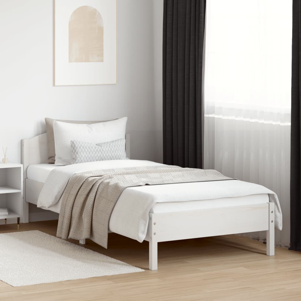 White Solid Pine Wood Bed Frame 90x200 cm - No Mattress Included