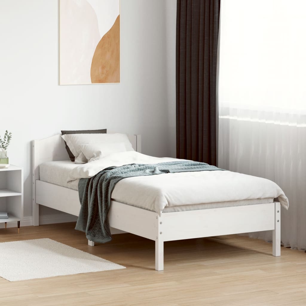Solid Pine Wood White Bed Frame 75x190 cm - Small Single