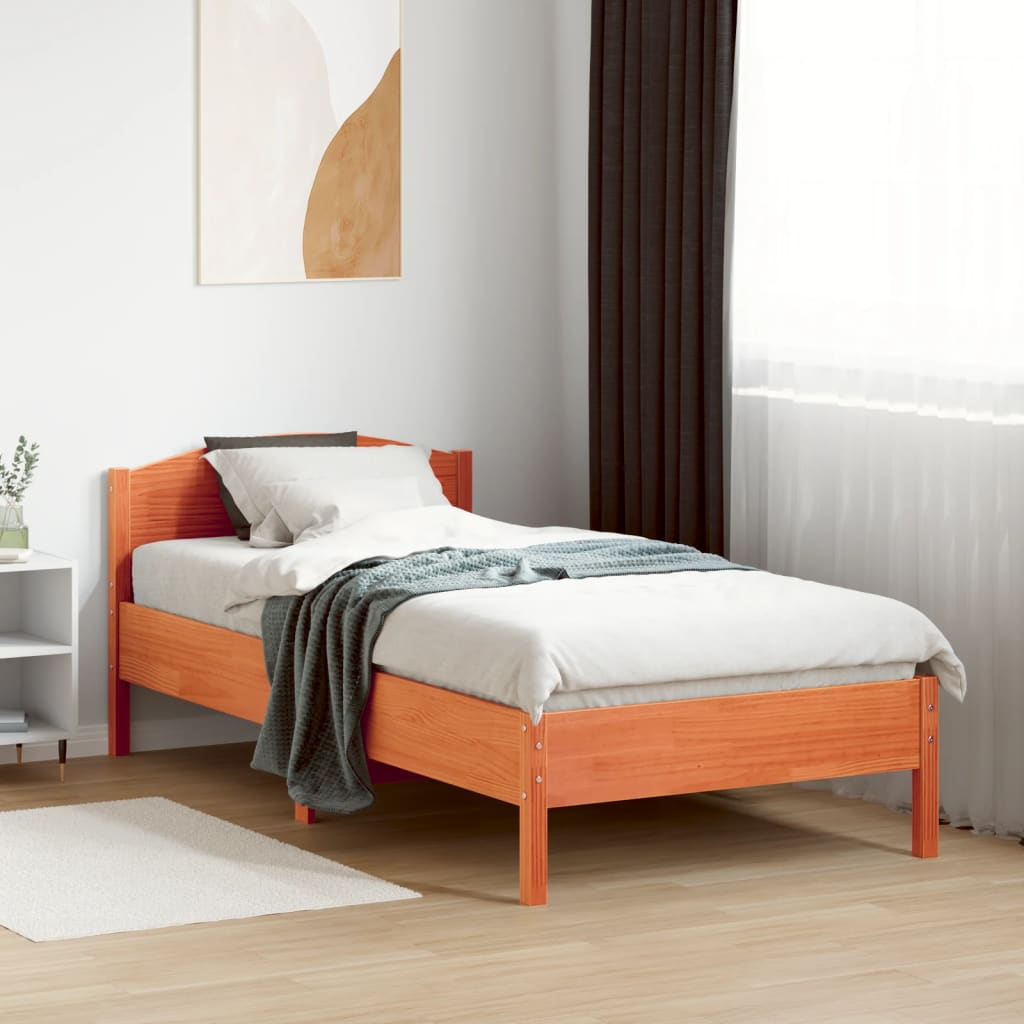 Solid Pine Bed Frame, Wax Brown, 75x190 cm - Small Single