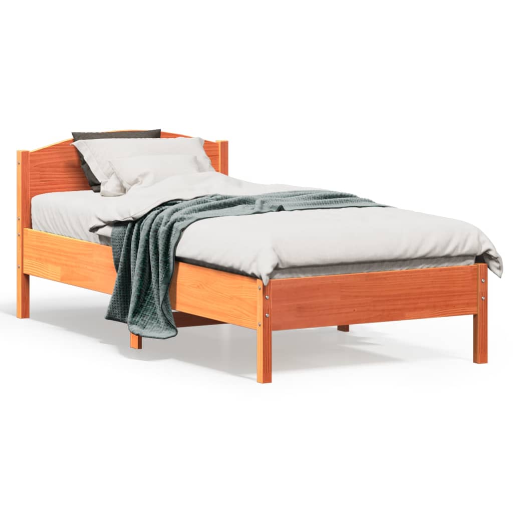 Solid Pine Bed Frame, Wax Brown, 75x190 cm - Small Single