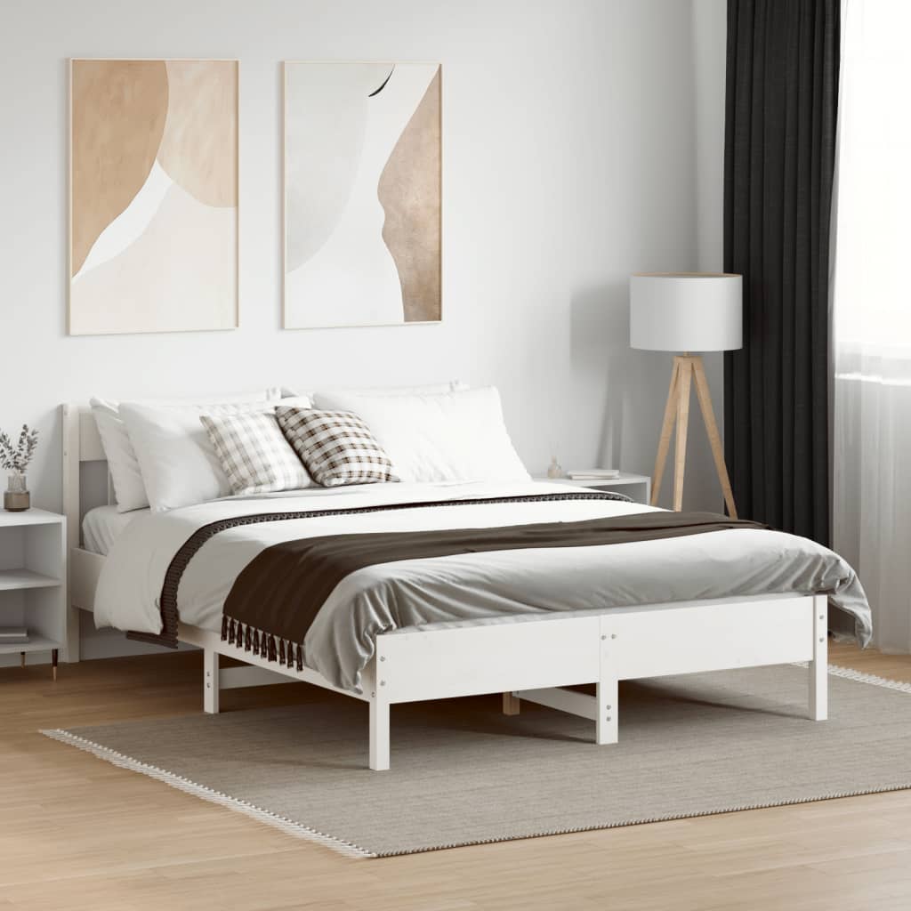 Solid Pine Bed Frame 120x200 cm - White, No Mattress Included