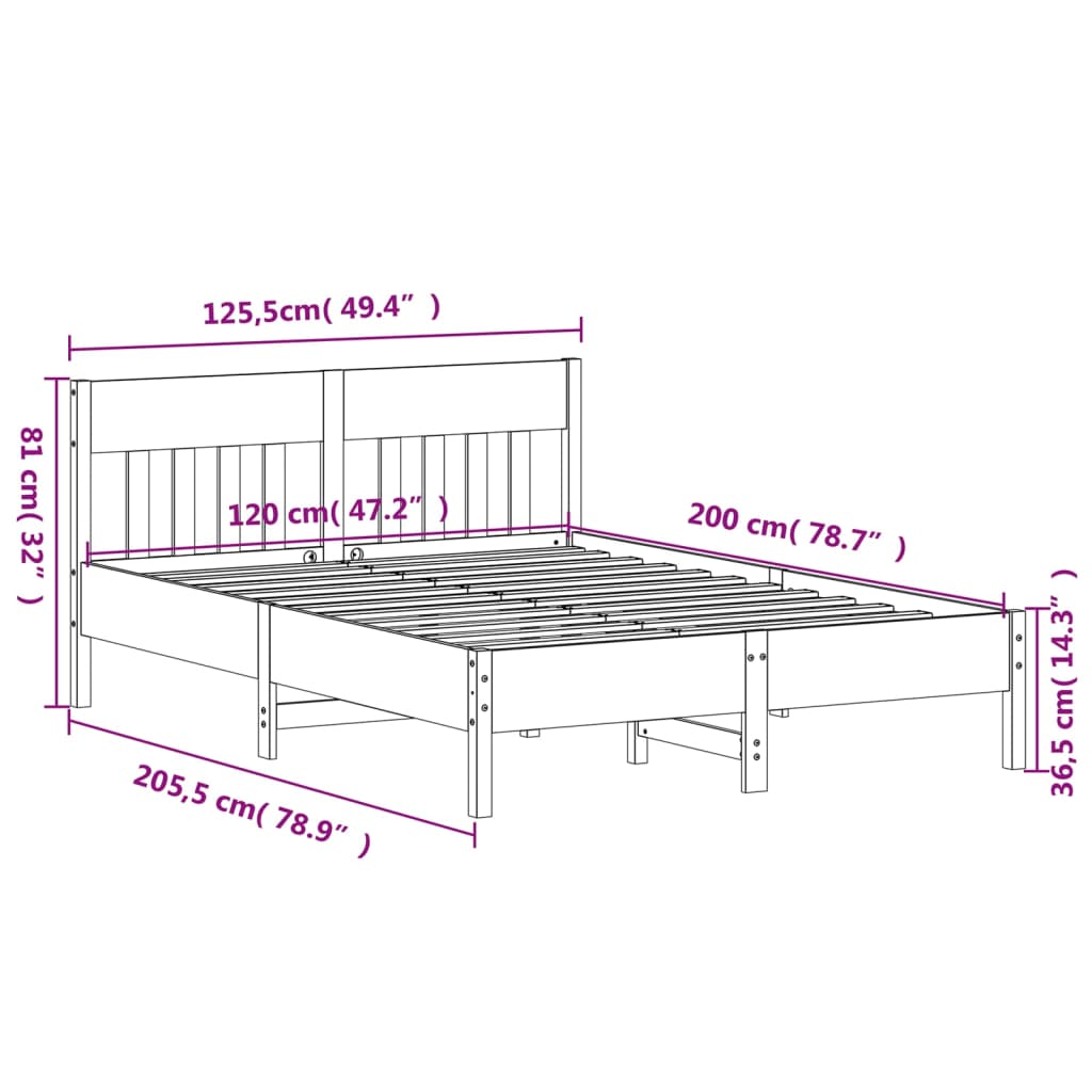 Solid Pine Bed Frame 120x200 cm - White, No Mattress Included