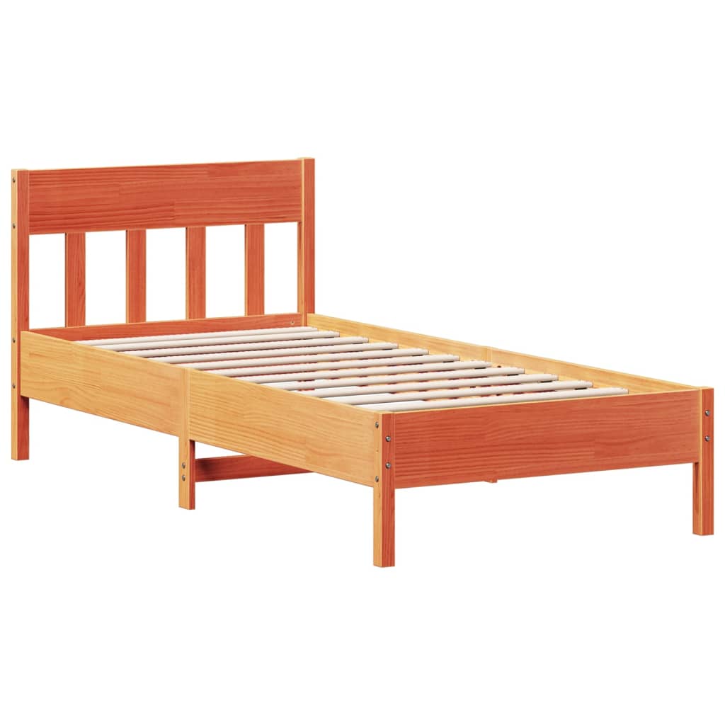 Solid Pine Wood Bed Frame, Wax Brown, 100x200 cm (No Mattress)